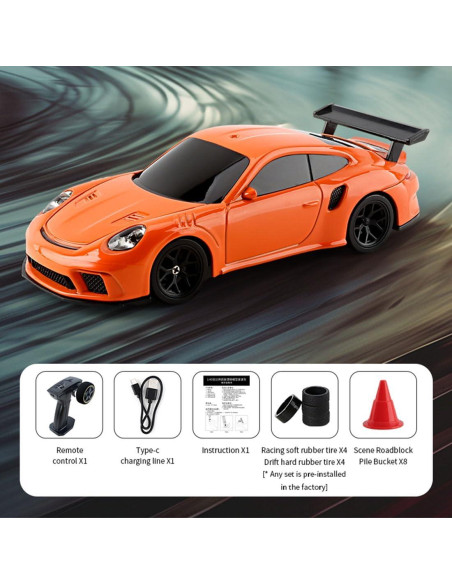 Coche Drift RC Funnyndiy 1/43 2.4G con Luces Naranja