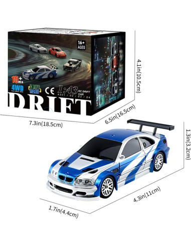 Coche Drift RC Funnyndiy 1/43 2.4G con Luces Naranja