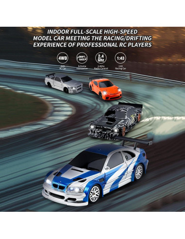 Coche Drift RC Funnyndiy 1/43 2.4G con Luces Naranja