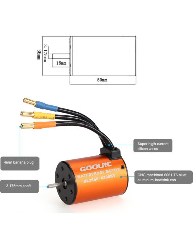 Motor GoolRC 3650 4300KV Impermeable para Coche RC 1/10