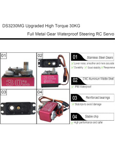 Paquete de 2 Servomotores HOOYIJ DS3230MG 30KG a Prueba de Agua 2