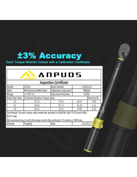 Llave de Torque ANPUDS 3/8" 10-80 Nm Doble Dirección 72 Dientes
