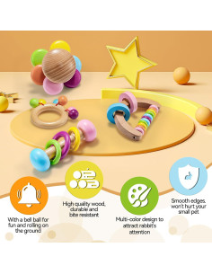 Juguetes de Madera para Conejos AOWPFVV - 4 Piezas Multicolor 2