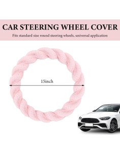 Cubierta de Volante de Auto MUQIDA Peluda 38 cm Rosa 2