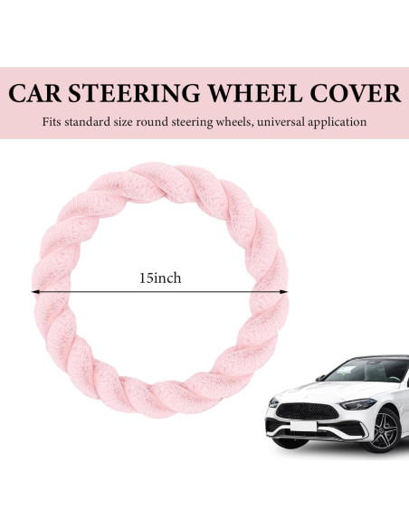Cubierta de Volante de Auto MUQIDA Peluda 38 cm Rosa