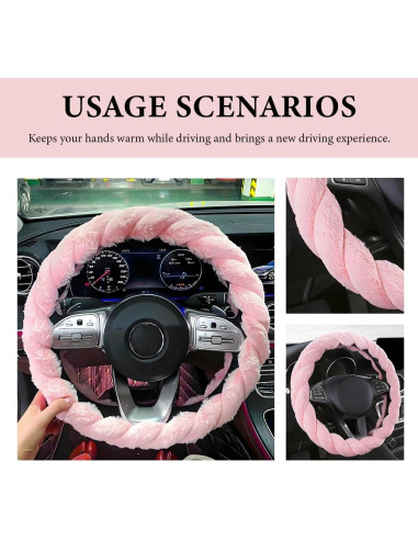 Cubierta de Volante de Auto MUQIDA Peluda 38 cm Rosa
