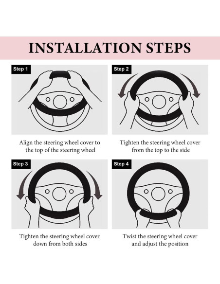 Cubierta de Volante de Auto MUQIDA Peluda 38 cm Rosa