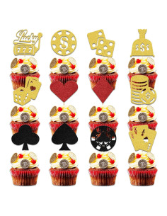 24 Pcs Adorno de Pastel Fiesta Casino LANKBACK Brillante