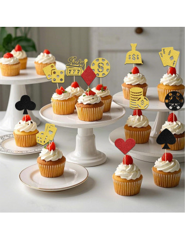 24 Pcs Adorno de Pastel Fiesta Casino LANKBACK Brillante