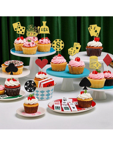 24 Pcs Adorno de Pastel Fiesta Casino LANKBACK Brillante