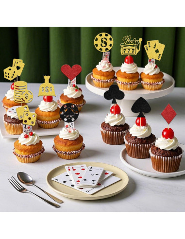 24 Pcs Adorno de Pastel Fiesta Casino LANKBACK Brillante