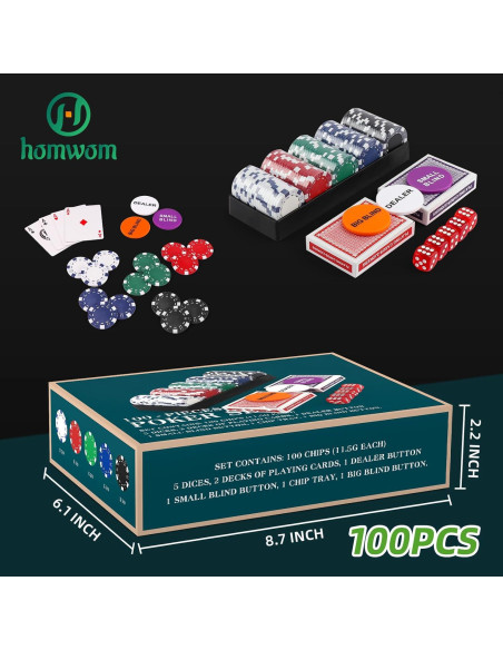 Juego de Fichas de Póker 100PCS Homwom en Caja de Cartón