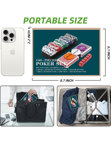 Juego de Fichas de Póker 100PCS Homwom en Caja de Cartón