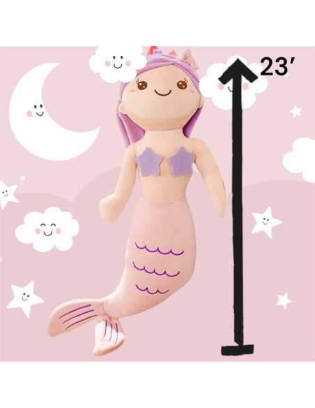 Peluche Sirena Rosado 58 cm Suave Almohada Juguete