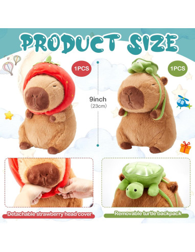 2 Pcs Peluches Capibara Simgoing 23 cm Suaves y Adorables