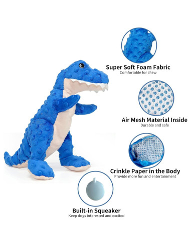 DODODOLA Juguete para Perros Dinosaurio Azul Squeaky 16.5cm
