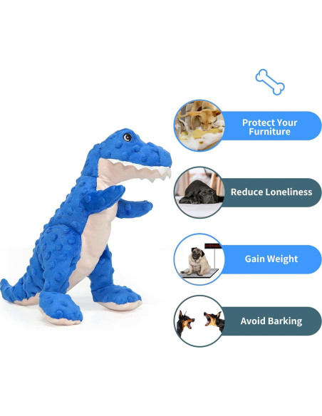 DODODOLA Juguete para Perros Dinosaurio Azul Squeaky 16.5cm