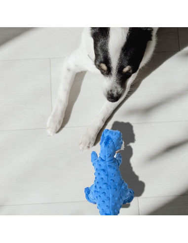 DODODOLA Juguete para Perros Dinosaurio Azul Squeaky 16.5cm