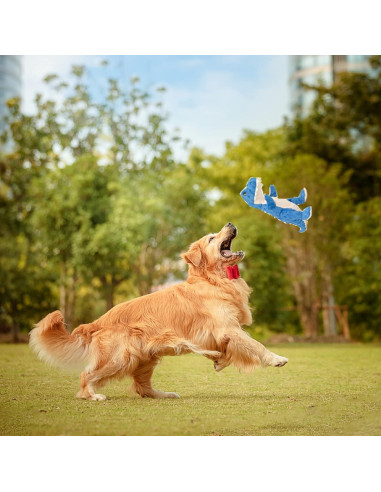 DODODOLA Juguete para Perros Dinosaurio Azul Squeaky 16.5cm