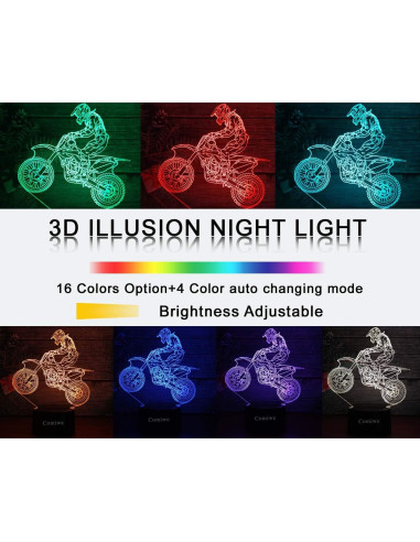Lámpara LED Motocross KOLITEE 3D 16 Colores Control Remoto