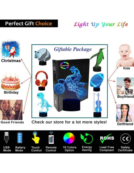 Lámpara LED Motocross KOLITEE 3D 16 Colores Control Remoto
