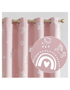 Cortinas Opacas Vangao Unicornio Rosa 2 Paneles 52x84 cm