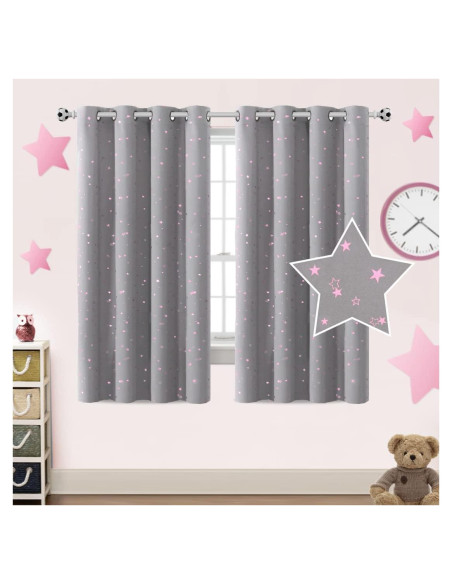 Cortinas Blackout PrinceDeco 2 Paneles Estrellas Rosa 63cm