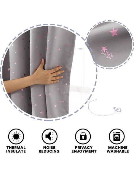Cortinas Blackout PrinceDeco 2 Paneles Estrellas Rosa 63cm