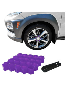 20 Tapas de Tuercas de Rueda QZTYTY 19mm Morado con Herramienta
