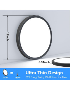 Aplique de Techo LED 28W 3200LM 2PCS Negro 12cm 2