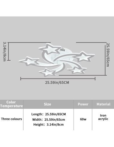 Lámpara de Techo LED Qcyuui Estrella 60W Regulable Control Remoto
