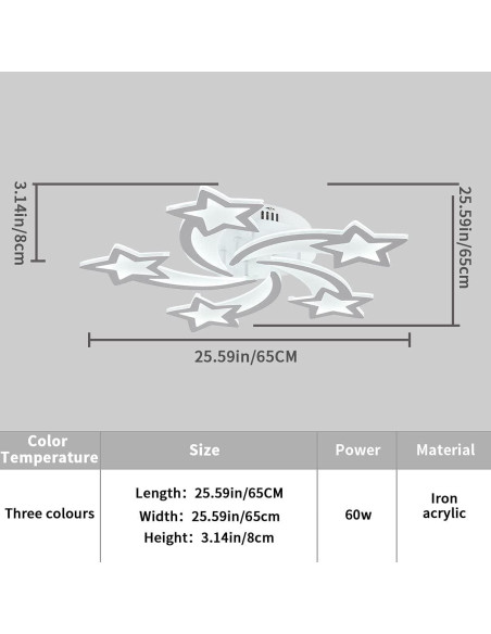 Lámpara de Techo LED Qcyuui Estrella 60W Regulable Control Remoto Lámpara de Techo LED Qcyuui Estrella 60W Regulable Control Remoto