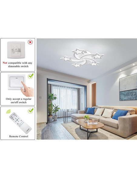 Lámpara de Techo LED Qcyuui Estrella 60W Regulable Control Remoto Lámpara de Techo LED Qcyuui Estrella 60W Regulable Control Remoto
