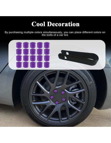 20 Tapas de Tuercas de Rueda QZTYTY 19mm Morado con Herramienta