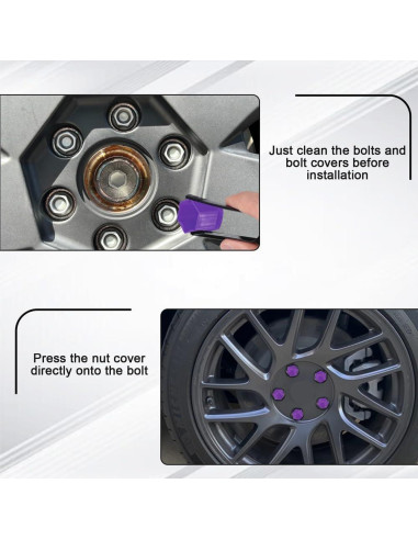 20 Tapas de Tuercas de Rueda QZTYTY 19mm Morado con Herramienta