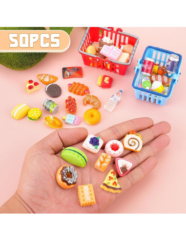 50 Piezas Mini Comida y Bebidas para Casa de Muñecas 1:12