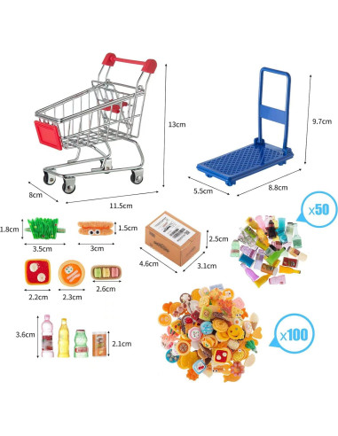 Conjunto Miniatura 175PCS Vawuz Carrito de Compras 1:12