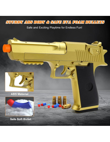 Pistola de Juguete Dorada Trokiomi con 50 Balas Blandas