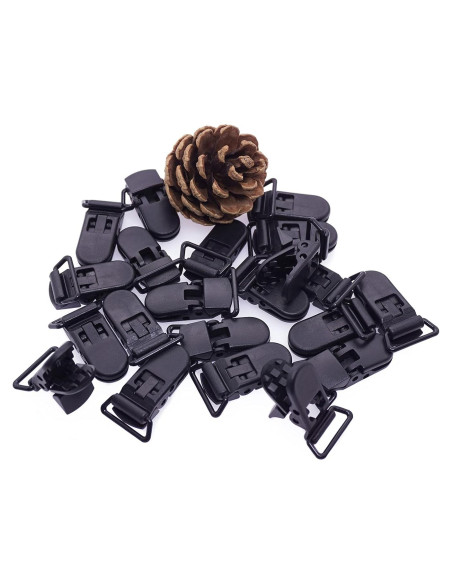 25 Clips de Chupete Plástico Negro Sutoyuen para Bebés