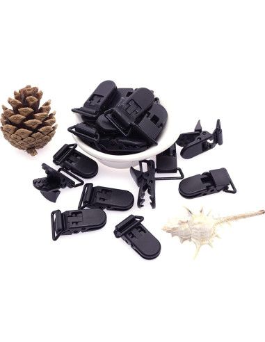 25 Clips de Chupete Plástico Negro Sutoyuen para Bebés