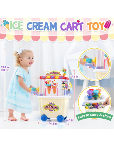 Carrito de Helados PLAY para Niños - Juguete de Masa 12 Latas