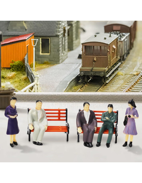 56 Piezas Figuras de Trenes a Escala 1:50 - Personas, Bancos y Árboles