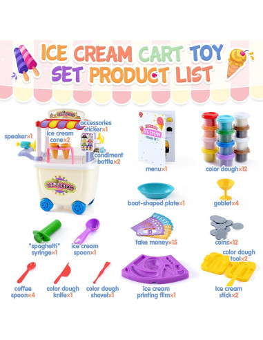 Carrito de Helados PLAY para Niños - Juguete de Masa 12 Latas