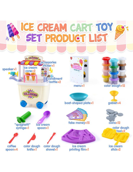 Carrito de Helados PLAY para Niños - Juguete de Masa 12 Latas