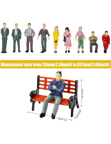56 Piezas Figuras de Trenes a Escala 1:50 - Personas, Bancos y Árboles