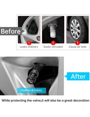 4 Tapas de Válvula de Neumático Metal AiGMY Negro 10mm