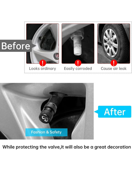 4 Tapas de Válvula de Neumático Metal AiGMY Negro 10mm