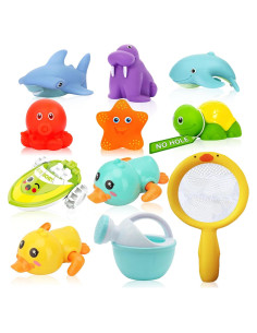 Juguetes de baño QODLIT para bebés 11 piezas sin agujeros