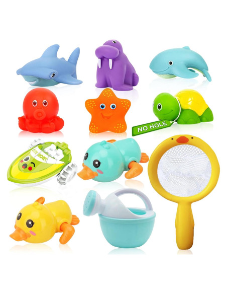 Juguetes de baño QODLIT para bebés 11 piezas sin agujeros