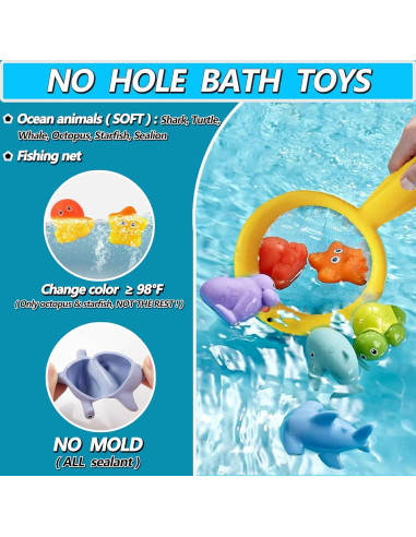 Juguetes de baño QODLIT para bebés 11 piezas sin agujeros